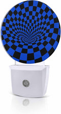 Night Lights Auto Sensor Blue Black Checker Night Light 3D Abstract Mosaic Tiles Round Lamp Plug-in LED Nightlights Dusk to Dawn for Living Room Bedroom Bathroom Hallway Wall Decor