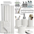 Clara Clark White Bathroom Set - Bathroom Sets with Shower Curtain and Rugs, 26PC Bathroom Accessory Set, Shower Curtain Set with Adhesive Corner Shower Caddy Hanging & Soap Dispenser by ClaraClark