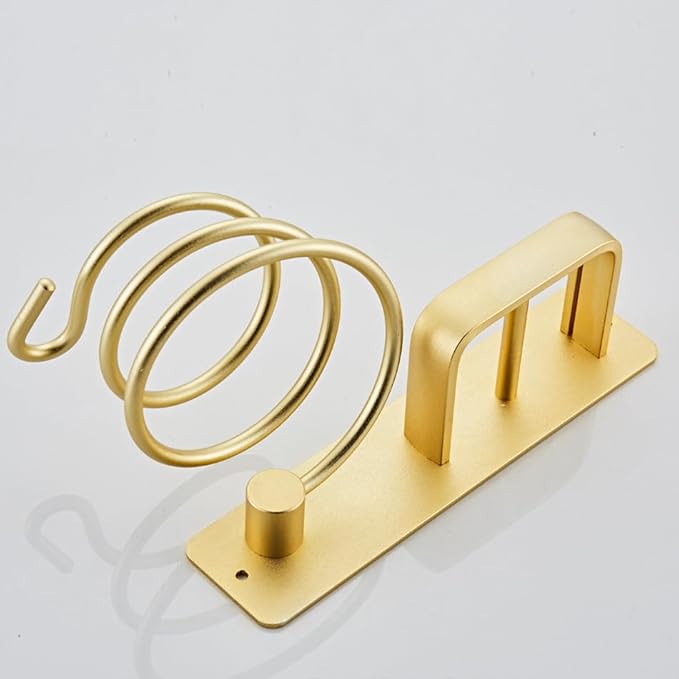 YUET Hair Dryer Holder Hairdryer Station Wall Mounted Shelf Bracket Straightener Stand Hanger Organizer Blow Storage w/Cable Tidy Rack for Dressing Table Bathroom Aluminum Professional, Gold Brass