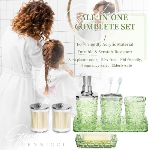 Bathroom Accessory Set, 9-Piece Green Bathroom Set with Trash Can, Toilet Brush, Soap Dispenser, Soap Dish, Toothbrush Holder, Tumbler, Q-tip Holder, Tray, for Hotel/Apartment, Housewarming Gift - Image 7