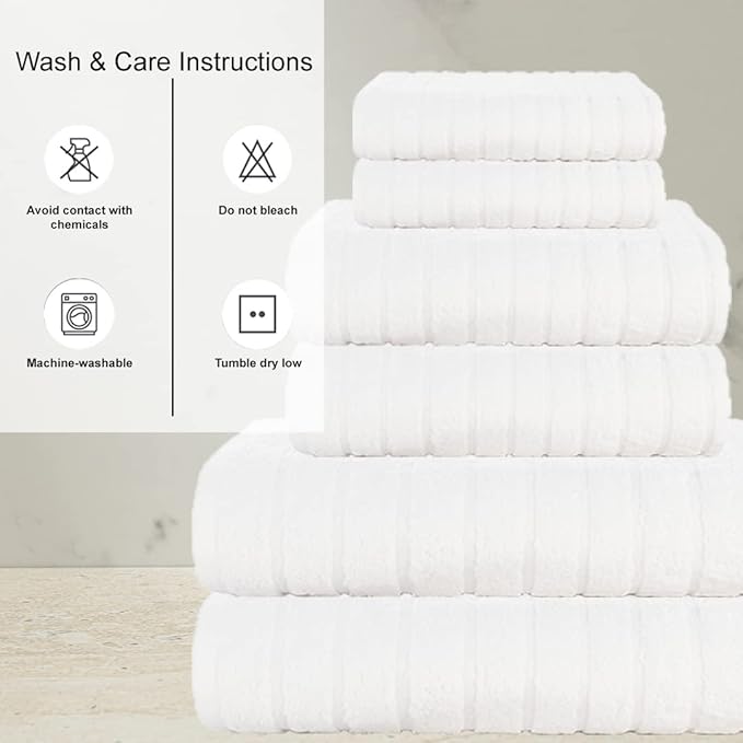 CASA COPENHAGEN Ecstatic 6Pcs 100% Egyptian Cotton Large Designer Towels Gift Set- Full White, 600GSM, 2Bath 2Hand 2Washcloths, Bath Towels for Bathroom Set for Women & Men