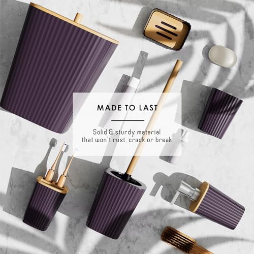 Clara Clark Bathroom Set - Purple Bathroom Accessories Set, 6PC Bathroom Accessory Set, Bathroom Sets with Bathroom Rugs, Toilet Brush, Trash Can & Soap Dispenser - Image 5