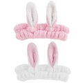 musejoy 2 Pcs Headband Bunny Ears Headband, Cute Spa Headbands for Washing Face Skincare Makeup Headbands for Women Girls Trendy Stuff Present Soft Coral Fleece Hair Accessories(White+ Pink)