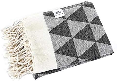 Turkish Bath Towel 100% Cotton, Hamman, Eco-Friendly Quick Dry Travel Sauna Spa Beach Pool (35 x 70 inches) Soft Absorbent, Picnic, Throw, Peshtemal Towels (Black Pyramid)