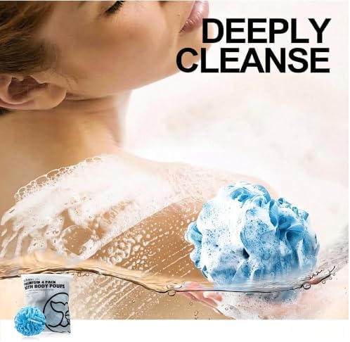 Loofah Bath Sponges - Gentle Exfoliating Shower Loofah for Rich Lather, Durable Mesh Body Scrubber for Men & Women 4 Pack (Sky Blue) - Image 5