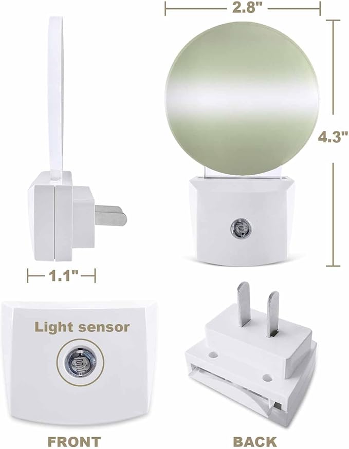 Night Lights Auto Sensor Sage Green Ombre Night Light Solid Color Round Lamp Plug-in LED Nightlights Dusk to Dawn for Living Room Bedroom Bathroom Hallway Wall Decor