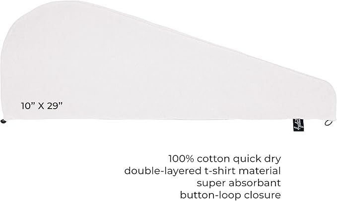 Elizabeth Roberts 100% Cotton T Shirt Hair Towel Wrap Plopping Essential Turban Style Hair Drying Towel for Women and Men All Hair Types and Styles, White