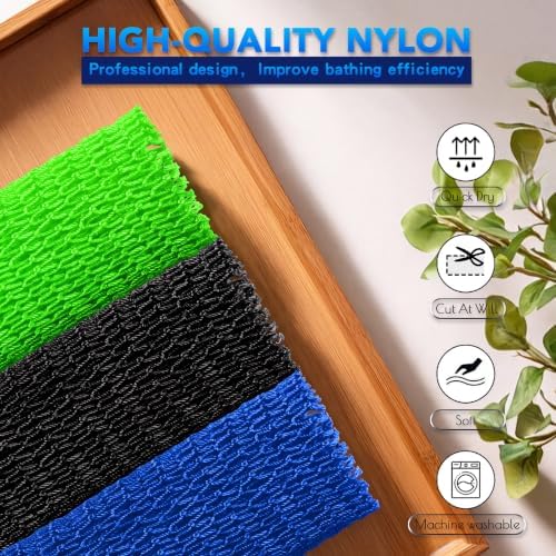 UJFQBH African Net Sponge Authentic 3 Pack, the Gentle Exfoliating Body Scrubber that Unclogs Pores, Reaches Your Back, Dries Fast, and Leaves Skin Smooth Day After Day（Black,Blue,Green） - Image 4
