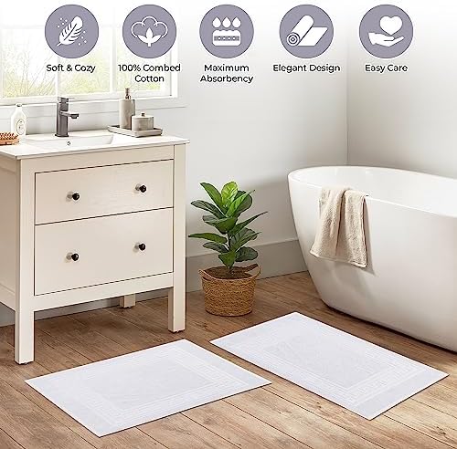 Superior Heavyweight Cotton Bath Mats, Bath Rugs For Bathroom Accessories, Washable Rug For Shower, Bath, Toilet, Modern Decor, No Backing, Luxury Hotel And Spa Quality, Set of 2, 22" x 35", White - Image 4