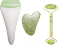 Chikoni 3 in 1 Ficial Face Ice Jade Roller and Gua Sha Tool, Natural Real Jade Anti-Wrinkle Face Eye Neck Massager Tool, Reduce Wrinkles, Puffiness, Migraine, Redness, Pain and Injury