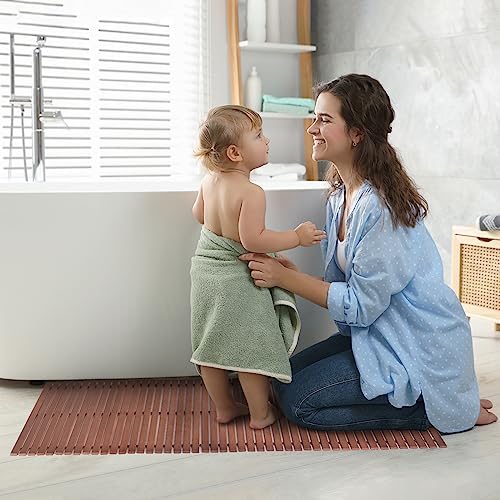 Bath Mat Bathroom Runner Long Large Rugs Floor Wood Shower Bathtub Waterproof Non Slip Accessories 16x34 Inch Easy to Clean, Natural, 1 pc - Image 5