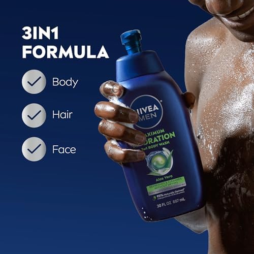 NIVEA MEN Maximum Hydration Body Wash for Dry Skin, Aloe Vera Enriched, 3-in-1 Moisturizing Body Wash, Face and Hair, Paraben Free, Vegan Formula, Bottle, 30 Fl Oz (Pack of 6) - Image 3