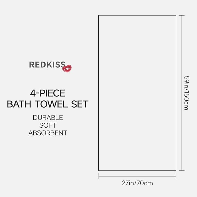 REDKISS Pink Bath Towels Set of 4, Extra Large Bath Sheets 27 X 59 Inches, 100% Cotton, 600 GSM, Quick Dry, Ultra Soft & Super Absorbent Bathroom Towel Sets for Bathroom, Gym, Spa, Pool & Hotel