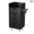 OmySalon 4 -Layer Salon Storage Cabinet,Beauty Barber Salon Styling Station Organizer Equipment,Hair Stylist Station Set with 2 Hair Dryer Holders，4 Drawers and Raised Table Legs, Black