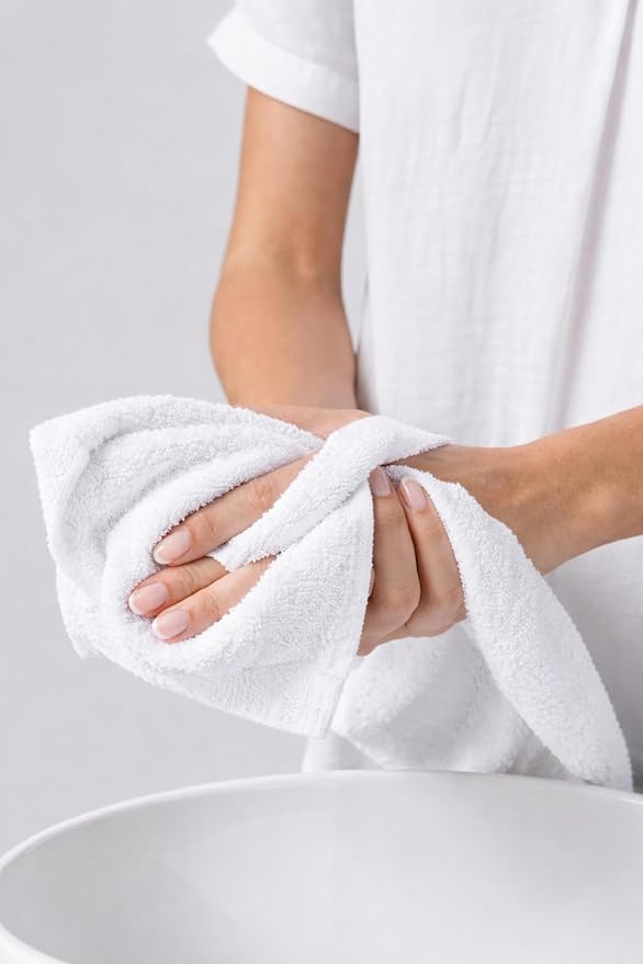 HOME ESSENTIALS Salon Towels (15 x 25 inches) 24 Pack, White Hand Towels for Bathroom, Quick Dry Gym Towels, Spa Face Towel, Absorbent Cotton Towels for Barber, Gym, Bath, Pedicure and Home Hair Care