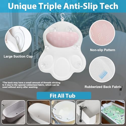 Bath Pillows for Tub Neck and Back Support - Upgraded Non-Slip Rubber Backing & 6 Suction Cups, 4D Air Mesh Spa Bathtub Cushion for Head Rest, Machine Washable with Laundry Bag & Hook(White) - Image 3