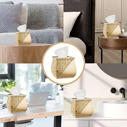 Zahari Home 2pc Sinatra Modern Bath Accessories Set Waste Basket & Tissue Box Champagne Gold Modern Decorative Beautiful Designs Bathroom Decor Set for Home Luxury Bath Set Mosaic Glass - Image 7