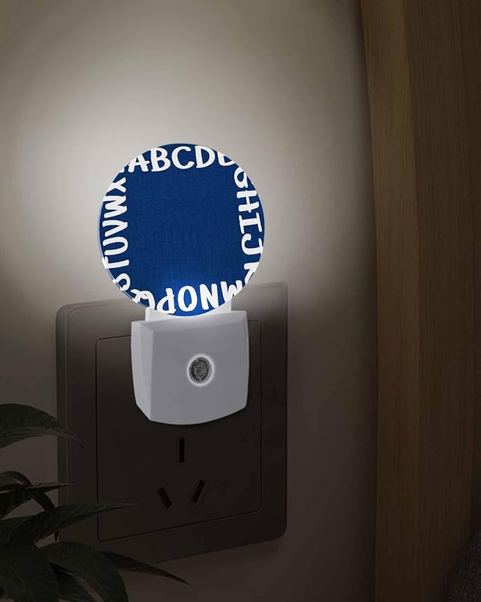 Night Lights Auto Sensor Alphabet Night Light Navy Blue Modern Minimalist Letter Round Lamp Plug-in LED Nightlights Dusk to Dawn for Living Room Bedroom Bathroom Hallway Wall Decor