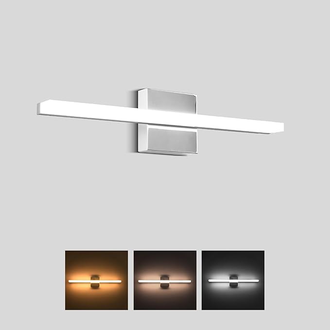 LED Bathroom Vanity Light 16in 3 Color Temperature Over Mirror Lighting Fixture Modern Indoor Chrome Wall Sconce Adjustable Lighting Color 3000K/ 4000K/ 5000K