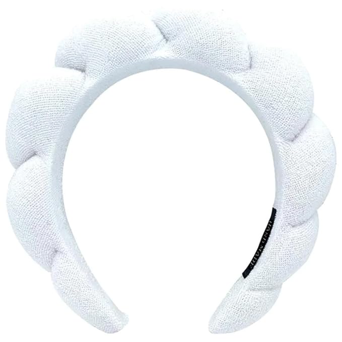 Spa Headbands for Washing Face or Facial, Makeup Headband for Women, Skincare Hair band, Puffy Terry Cloth Face Washing Head band for Maskup, Skin Treatment(White)