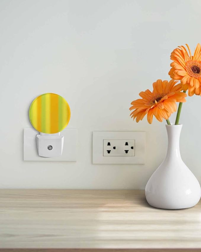 Night Lights Auto Sensor Green Yellow Orange Night Light Gradient Color Stripe Round Lamp Plug-in LED Nightlights Dusk to Dawn for Living Room Bedroom Bathroom Hallway Wall Decor