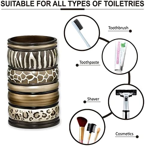 Zahari Home 4pc Safari Stripes Stylish Bathroom Accessories Set Hand Soap Dispenser, Tumbler, Tooth Brush Holder and Soap Dish Modern Classic Luxury Contemporary Decor Unique Design Stylish Bath Set - Image 5