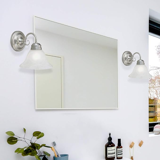 Design House 511618 Millbridge Wall Light Traditional 1-Light Indoor Dimmable Light with Alabaster Glass for Bathroom Hallway Foyer, Satin Nickel