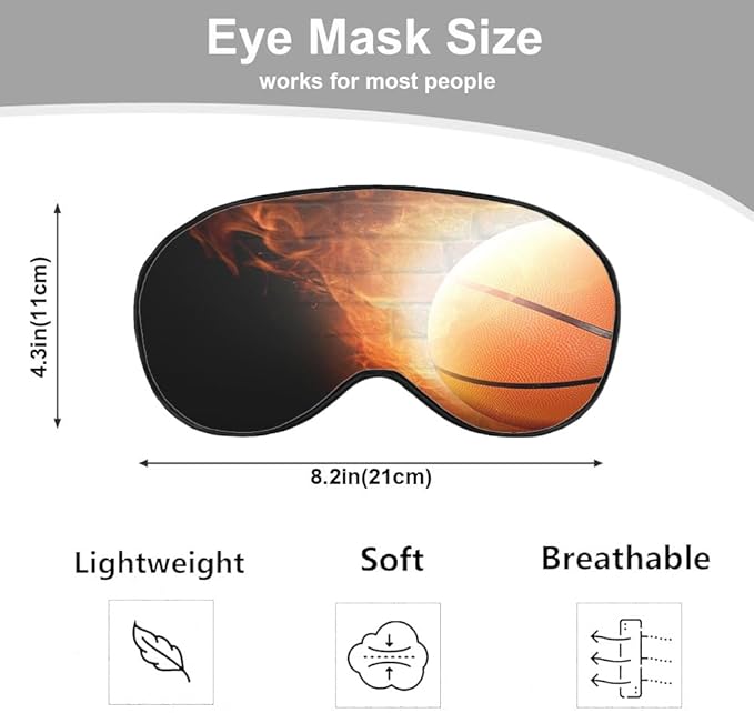 Fire Basketball Sleep Eye Mask Wall Funny Basketball Sports Silk Eye Mask Sleeping Soft Eye Shade Cover for Men Women Boy Girl Airplane Travel with Elastic Strap