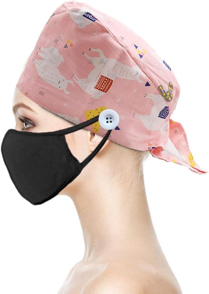 Gourd-Shaped Working Cap with Button, Adjustable Tie Back Hat Sweatband Hair Cover for Women Men, Multiple Color