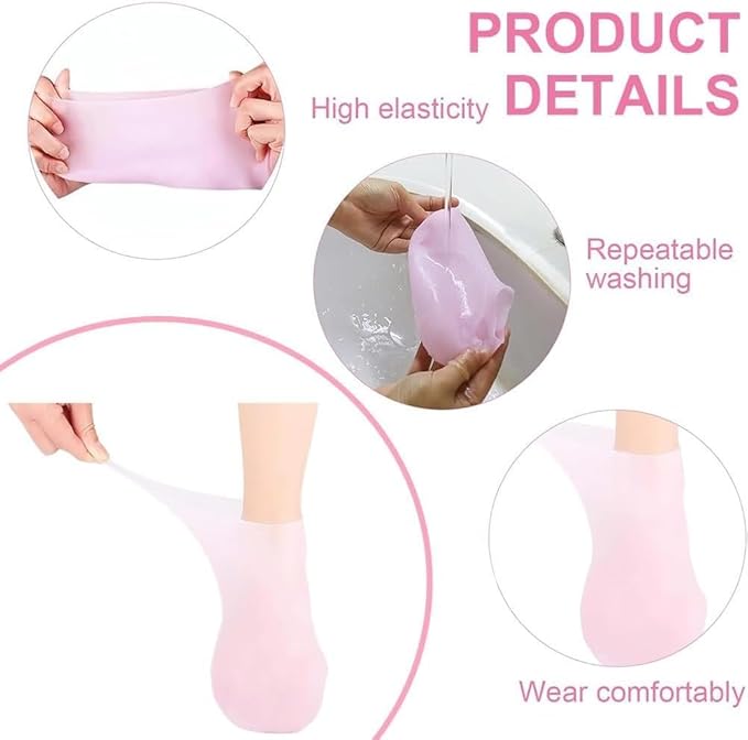 2 Pairs Silicone Moisturizing Glove Socks Set for Dry Cracked Feet and Hands, Anti Slip Spa Socks Women Gel Pedicure Socks for Foot Hand Softening Foot Care After Pedicure (Skin Color)