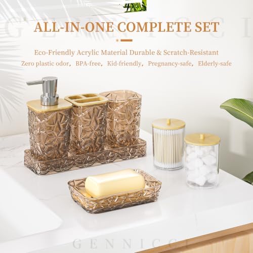 Bathroom Accessory Set, 9-Piece Brown Bathroom Set with Trash Can, Toilet Brush, Soap Dispenser, Soap Dish, Toothbrush Holder, Tumbler, Q-tip Holders & Tray, for Hotel/Apartment, Housewarming Gift - Image 4