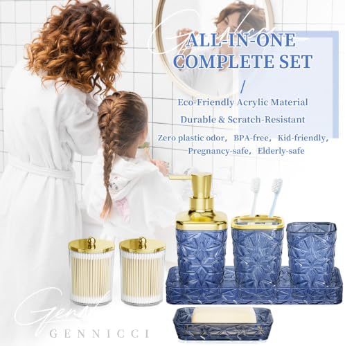 Bathroom Accessory Set, 9-Piece Blue Bathroom Set with Trash Can, Toilet Brush, Soap Dispenser, Soap Dish, Toothbrush Holder, Tumbler, Q-tip Holders & Tray, for Hotel/Apartment, Housewarming Gift - Image 6