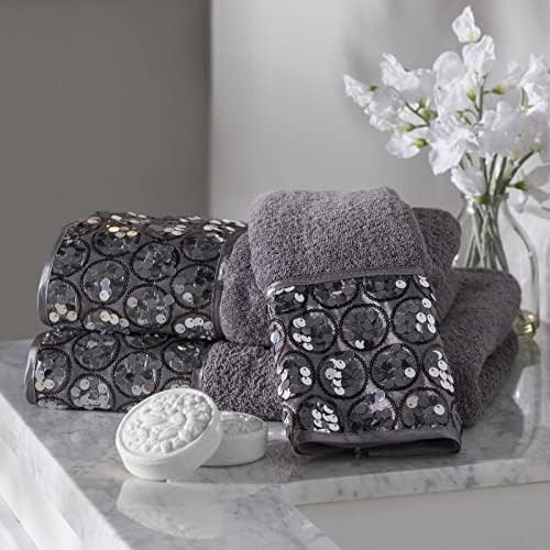 Zahari Home Sinatra Modern Bathroom Towel Set 3 Piece Towel Bath Towel, Hand Towel and Wash Towel Luxury Contemporary Decor Bling Silver Bath Towel Sets Soft, Plush and Highly Absorbent - Image 2