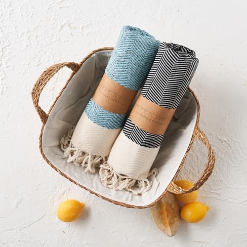 BAY LAUREL Turkish Hand Towel – Pack of 2 | Soft & Absorbent Decorative Towels for Bathroom, Hand, Face, Hair, Gym, Yoga, SPA, Kitchen & Tea | Boho Decor (Black, Herringbone 16x40 Inches (Set of 2) - Image 3