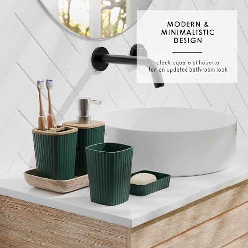 Clara Clark Bathroom Set - Hunter Green Bathroom Accessories Set, 6PC Bathroom Accessory Set, Bathroom Sets with Bathroom Rugs, Adhesive Corner Shower Caddy Hanging, Toilet Brush & Trash Can - Image 3