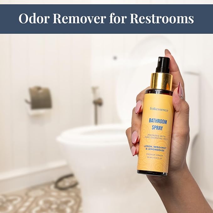 Folkulture Citrus & Bergamot Bathroom Spray - 3.34 fl oz | Odor Eliminator Bathroom Scents For Travel & Home, Guest Room Essentials | Before You Go Toilet, Poop & Shower Spray for Fresh Scents