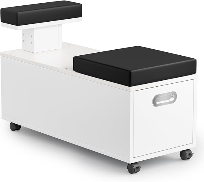 OmySalon Pedicure Cart, Foot Bath Trolley with Storage Drawer & Foot Rest, Pedicure Chair Stool for Esthetician Manicure & Foot Massage, Beauty Spa Salon with Locking Wheels, White