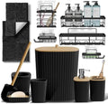Clara Clark Bathroom Set - Black Bathroom Accessories Set, 6PC Bathroom Accessory Set, Bathroom Sets with Bathroom Rugs, Adhesive Corner Shower Caddy Hanging, Toilet Brush, Trash Can & Soap Dispenser by ClaraClark