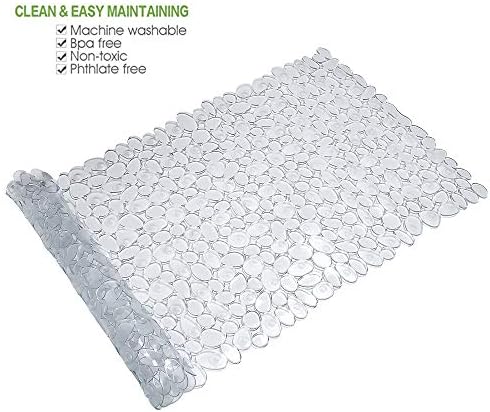 SONGZIMING Bathtub Mat Non Slip 2 Pack, 35 x 16 Inches Pebble Shower Mat with Suction Cups and Drain Holes, Bath Mat for Shower,Bathroom tub (Clear) - Image 4