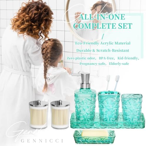 Bathroom Accessory Set, 9-Piece Teal Bathroom Set with Trash Can, Toilet Brush, Soap Dispenser, Soap Dish, Toothbrush Holder, Tumbler, Q-tip Holders & Tray, for Hotel/Apartment, Housewarming Gift - Image 7