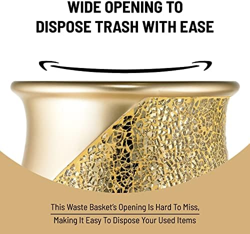 Zahari Home 2pc Sinatra Modern Bath Accessories Set Waste Basket & Tissue Box Champagne Gold Modern Decorative Beautiful Designs Bathroom Decor Set for Home Luxury Bath Set Mosaic Glass - Image 5