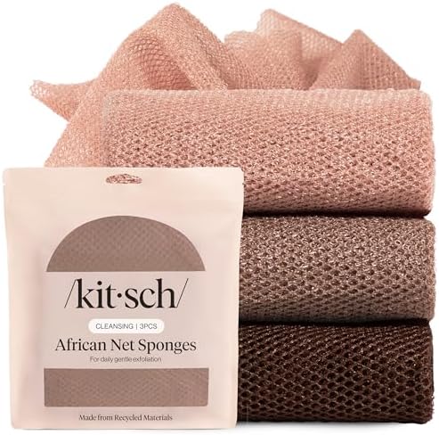 Kitsch African Net Sponge – Exfoliating Body Scrubber – Rosewood, 3 Pcs by Kitsch