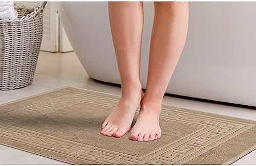 Superior Heavyweight Cotton Bath Mats, Bath Rugs For Bathroom Accessories, Washable Rug For Shower, Bath, Toilet, Modern Decor, No Backing, Luxury Hotel And Spa Quality, Set of 2, 22" x 35", Taupe - Image 7