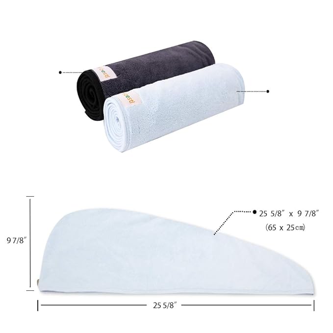M-bestl 2 Pack Hair Drying Towels, Hair Towel Wrap,Absorbent Microfiber Hair Towel Turban with Button Design to Dry Hair More Quicker(Dark Gray& Blue)