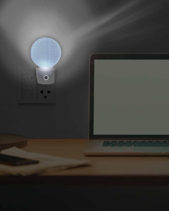 Night Lights Auto Sensor Blue Pinstripes Night Light Woven Denim Striped Round Lamp Plug-in LED Nightlights Dusk to Dawn for Living Room Bedroom Bathroom Hallway Wall Decor