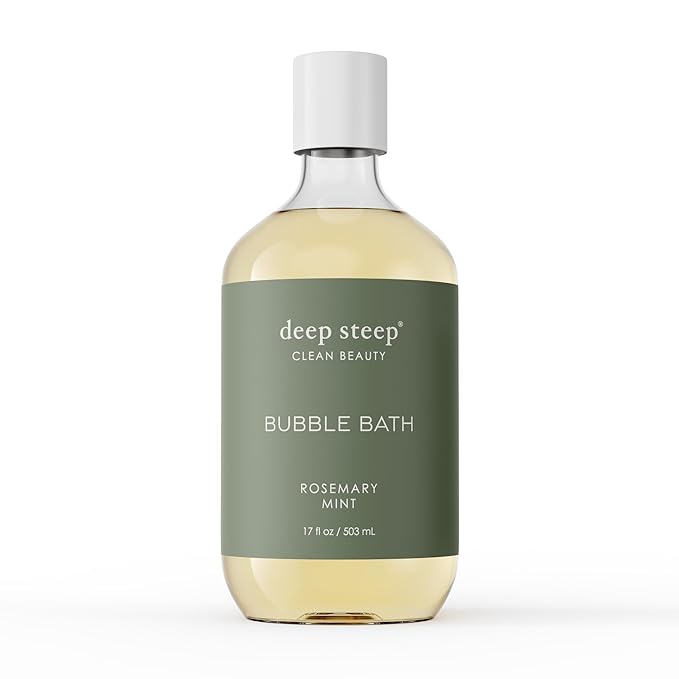 Deep Steep Rosemary Mint Bubble Bath for Women, Hypoallergenic, Clinically Tested, Clean Formula for Sensitive Skin, Sulfate-Free, 17 fl oz Bottle, Essential Bath Accessories