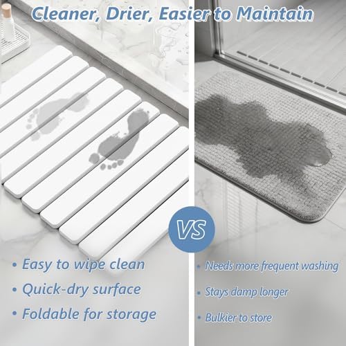 AWW Foldable Stone Bath Mat, Diatomaceous, 23.6"x15.5", White - Image 4
