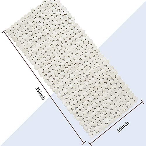 Pebble Shower Mat for Bathtub Non Slip Mat 35"X16" with Suction Cups,Beige - Image 3