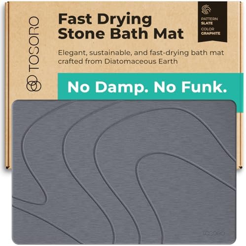 TOSORO - Stone Bath Mat Diatomaceous Earth Shower Mat Non-Slip Super Absorbent Diatomite Stone Bath Mats for Bathroom Floor Quick Drying Natural Easy to Clean (23.5 x 15) - Graphite by Tosoro