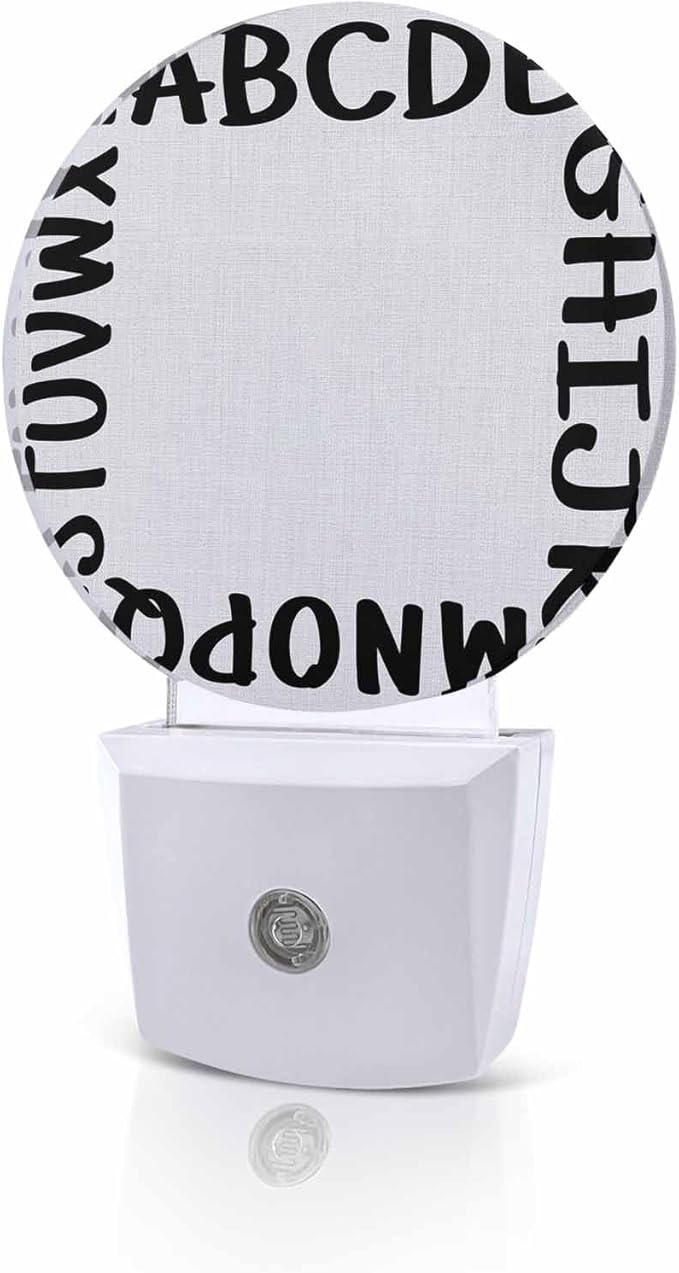 Night Lights Auto Sensor Alphabet Night Light White Modern Minimalist Letter Round Lamp Plug-in LED Nightlights Dusk to Dawn for Living Room Bedroom Bathroom Hallway Wall Decor